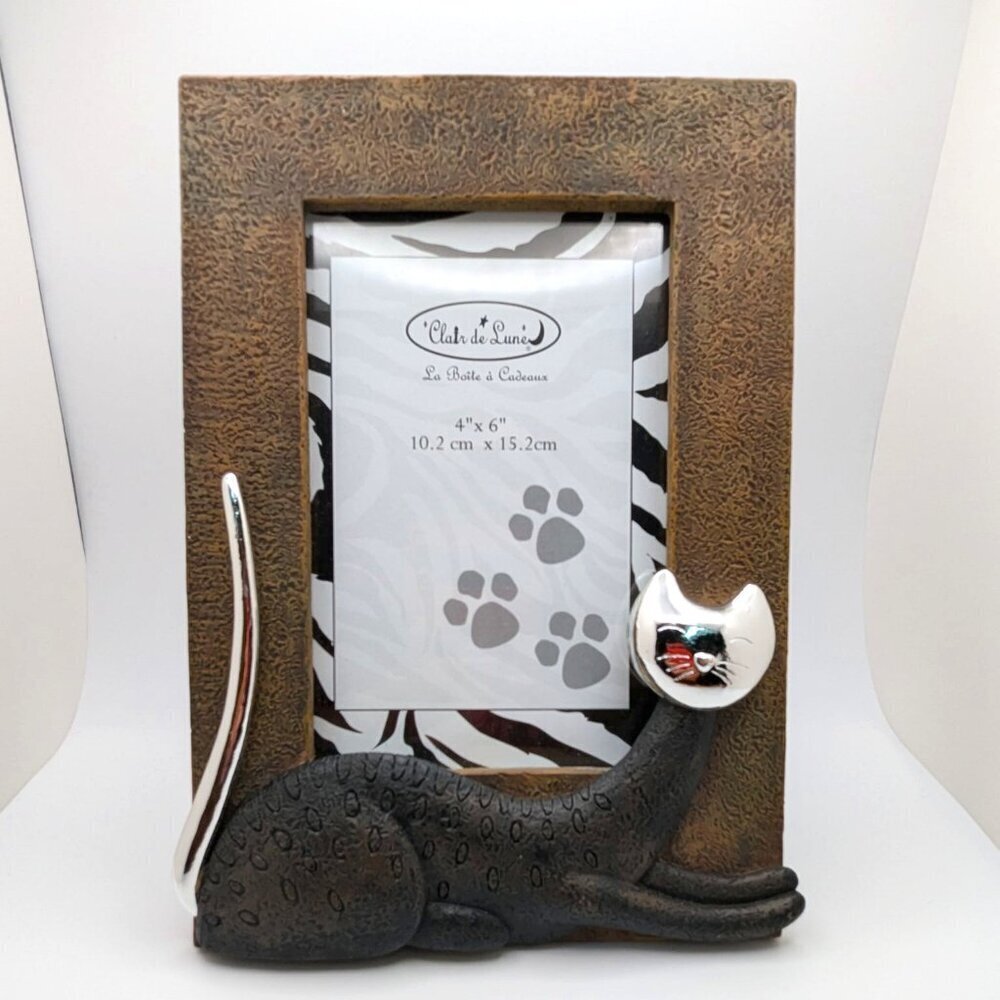 Vintage 6" X 4" B Siamese Cat Resin Picture Frame 3D